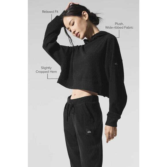 Alo Yoga Muse Ribbed 2 Piece Set Crop Hoodie Jogger Sweatpants Small *Read/Flaw - Picture 8 of 16